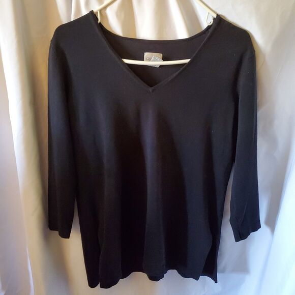 Chico's Tops - Chicos Travelers Womens Top Black 3/4 Sleeve V Neck Stretch, Size 1 (M)